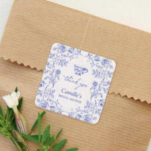 Danke für die Blue Tea Party Bridal Shower Quadratischer Aufkleber