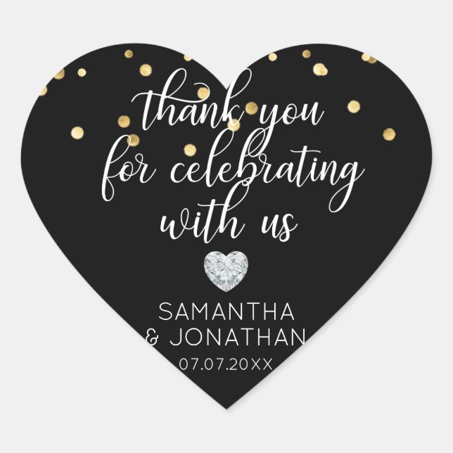 DANKE für die Feier der BLACK Gold Wedding Herz-Aufkleber (Vorderseite)