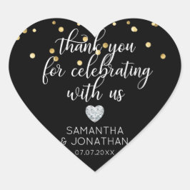 DANKE für die Feier der BLACK Gold Wedding Herz-Aufkleber