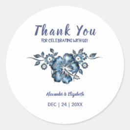 Danke für die Hochzeit, blaue Blume Runder Aufkleber