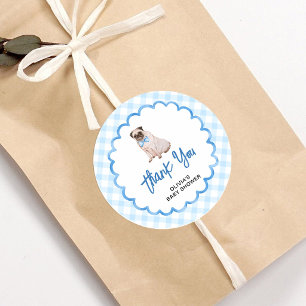 Danke für die Hunde-Baby-Shower im blauen Gingham- Runder Aufkleber
