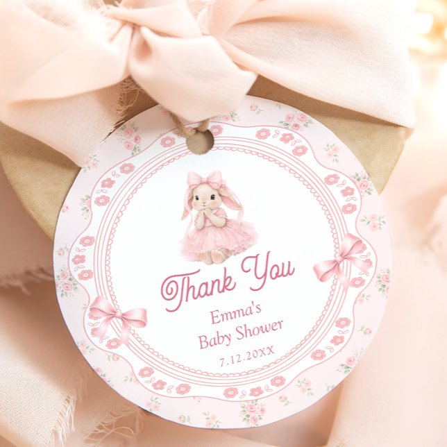 Danke für die Kleine rosa Häschen-Baby-Party Geschenkanhänger (Von Creator hochgeladen)