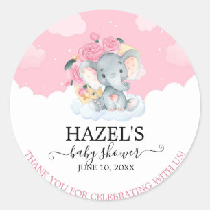 Danke für die rosa florale Elefant Mädchen Baby Sh Runder Aufkleber