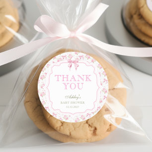 Danke für die rosa Schleife Mädchen Baby Shower Runder Aufkleber