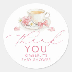 Danke für die rosa Schleife-Tea-Girl-Baby-Party Runder Aufkleber