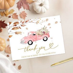 Danke für die rosa Vintage-LKW-Herbst-Babyparty Einladung