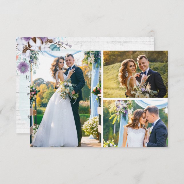 Danke für die Southern Cotton 3-Foto Wedding Card Einladung (Vorne/Hinten)