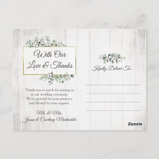 Danke für die Südwolle 3-Foto Hochzeit Postkarte (Rückseite)