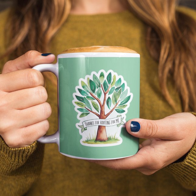 Danke für die Wurzeln für meine Tasse (Show your gratitude for support with this, "Thanks for rooting for me" tree mug! )