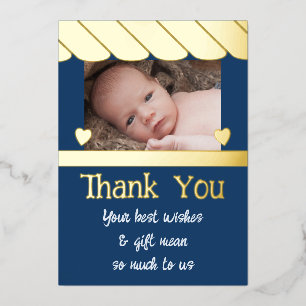 Danke für Geschenke für neues Baby blaue Folienkar Folieneinladung