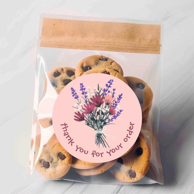 "Danke für Ihre Bestellung" Blume Bouquet Custom Runder Aufkleber ("Thank you for your order" Flower Bouquet Custom Classic Round Sticker
)