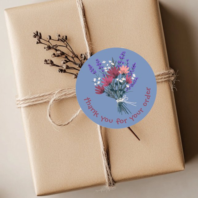 "Danke für Ihre Bestellung" Blume Bouquet Custom Runder Aufkleber ("Thank you for your order" Flower Bouquet Custom Classic Round Sticker
)