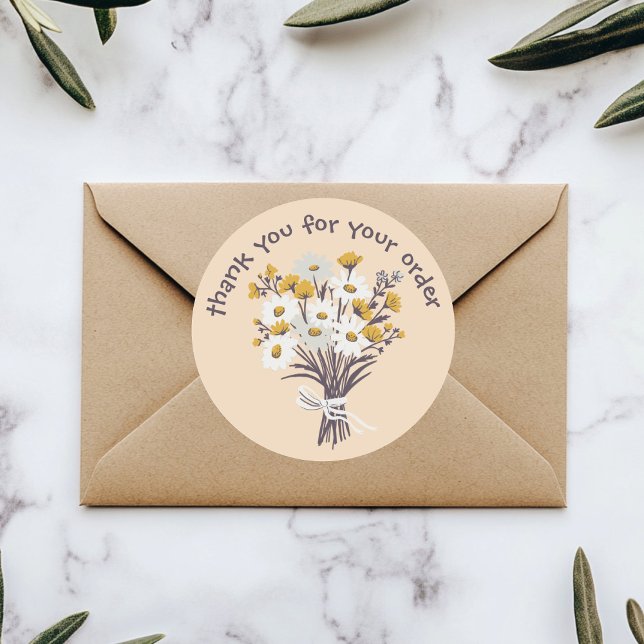 "Danke für Ihre Bestellung" Daisy Bouquet Custom Runder Aufkleber ("Thank you for your order" Daisy Bouquet Custom Classic Round Sticker
)