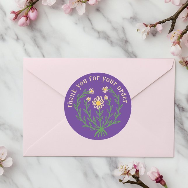 "Danke für Ihre Bestellung" Daisy Design Custom Runder Aufkleber ("Thank you for your order" Daisy Design Custom Classic Round Sticker
)