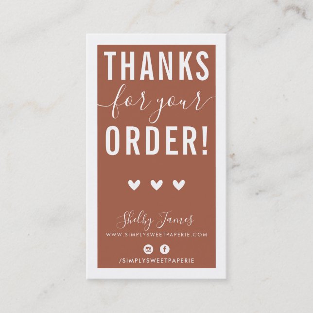 DANKE FÜR IHRE BESTELLUNG einfügen moderne Ton bra Visitenkarte (Vorderseite)