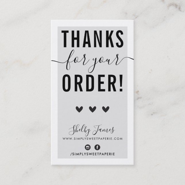 DANKE FÜR IHRE BESTELLUNG Grauschwarz einfügen Visitenkarte (Vorderseite)