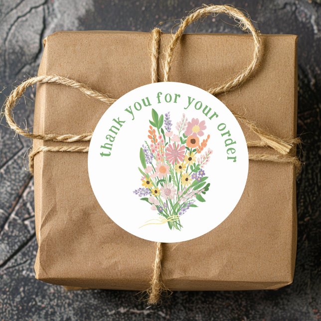 "Danke für Ihre Bestellung" Wildblume Bouquet Runder Aufkleber ("Thank you for your order" Wildflower Bouquet Classic Round Sticker
)