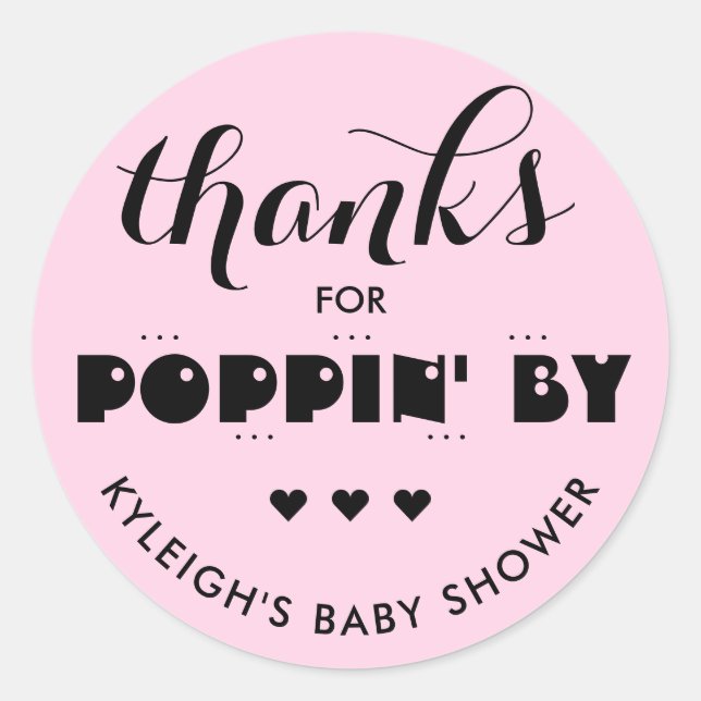 Danke für Poppin' by Baby Shower Popcorn Pink Runder Aufkleber (Vorderseite)