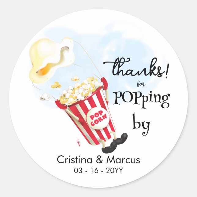Danke für Popping By Popcorn Event Runder Aufkleber (Vorderseite)