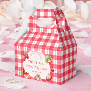 Danke für rote Gingham-Erdbeeren-Baby-Shower Geschenkschachtel