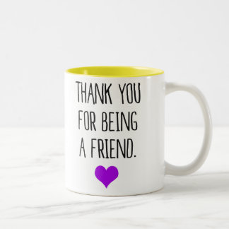 Danke für Sein ein Freund (lila Herz) Zweifarbige Tasse
