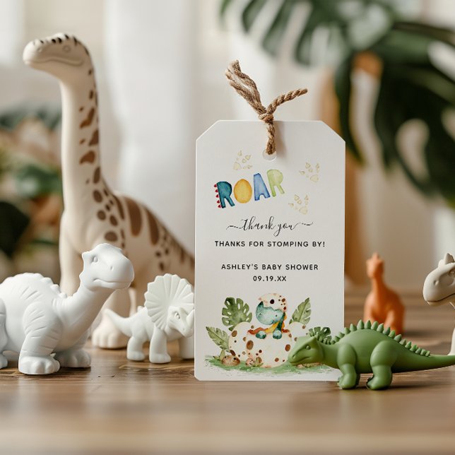 Danke für Stomping By Dinosaur Baby Shower Geschenkanhänger (Von Creator hochgeladen)