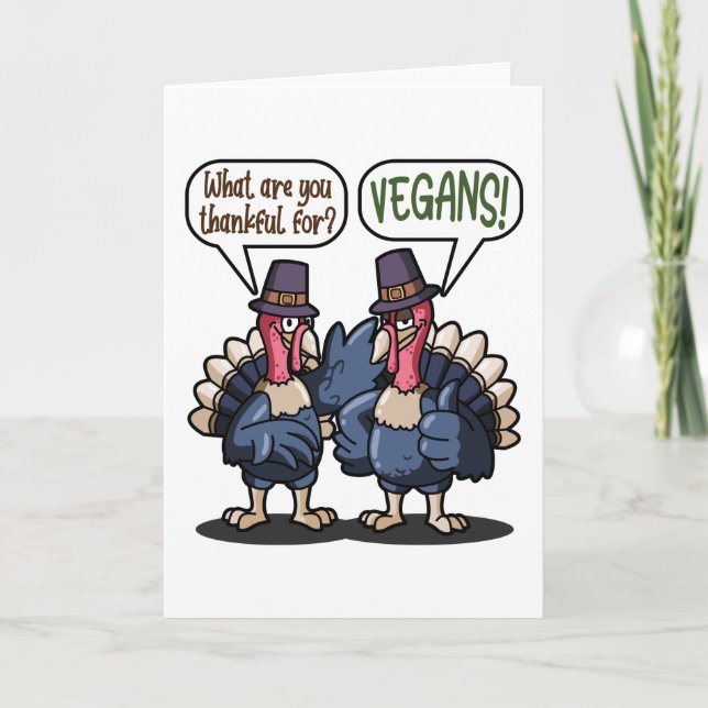 Danke für Vegans Funny Turkey Erntedank Geschenk Karte (Vorderseite)