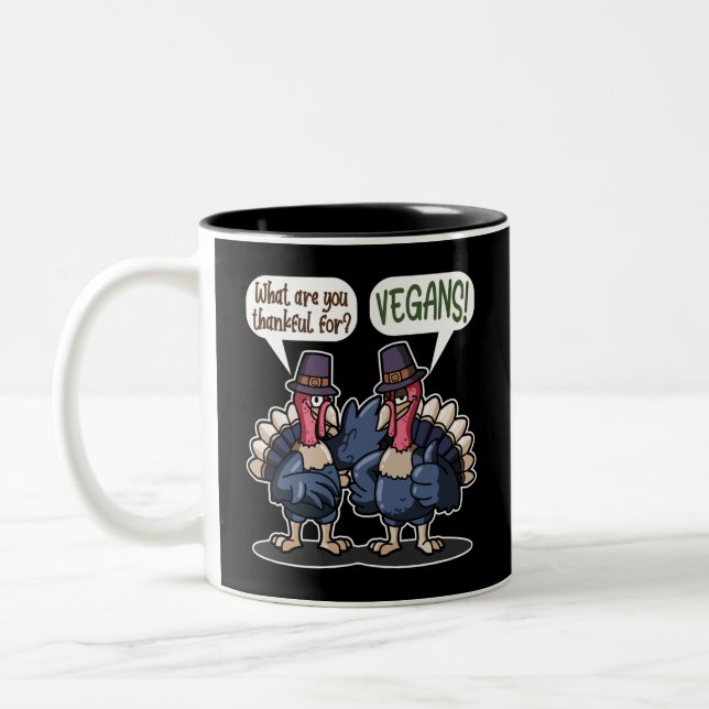 Danke für Vegans Funny Turkey Erntedank Geschenk Zweifarbige Tasse (Links)