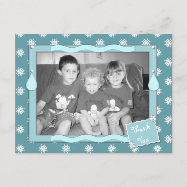 Danke für Weihnachtsgeschenke blau mit Schneeflock Postkarte (Vorderseite)