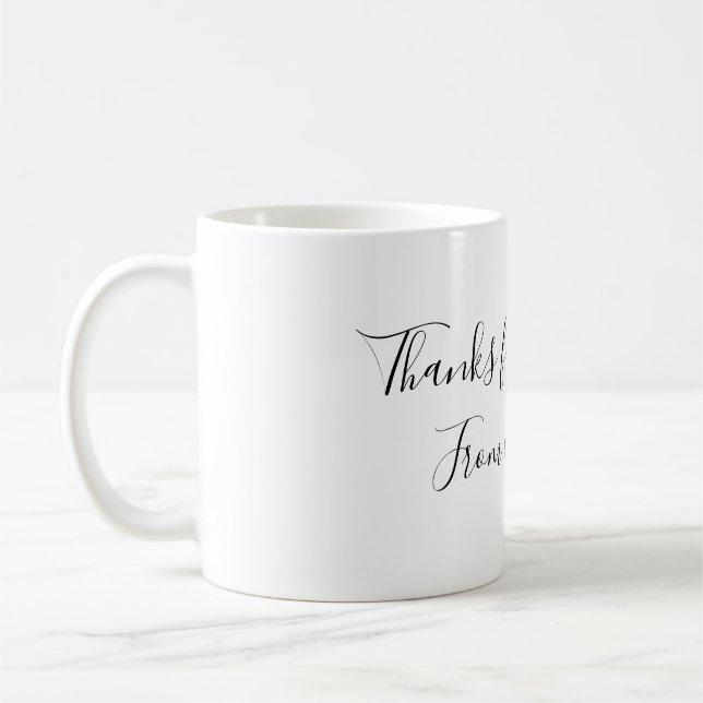 Danke fürs Kommen Name des Textes goldenes Herz Kaffeetasse (Links)