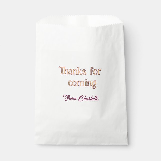 Danke fürs Kommen Name Text Nachricht Orange Geschenktütchen (Vorderseite)