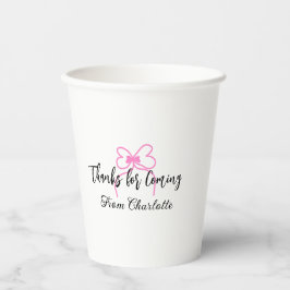 Danke fürs Kommen Name Text Nachricht rosa Schleif Pappbecher
