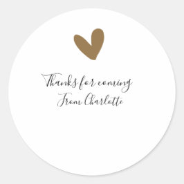 Danke fürs Kommen Name Textnachricht goldenes Herz Runder Aufkleber