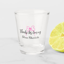 Danke fürs Kommen Name Textnachricht rosa Schleife Schnapsglas