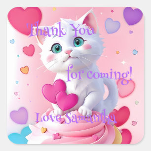 Danke fürs Kommen Süße Lustige Katze & Cupcake Pin Quadratischer Aufkleber