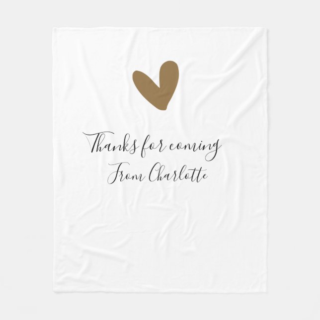 Danke fürs Kommen Vorname Nachricht goldenes Herz Fleecedecke (Vorderseite)