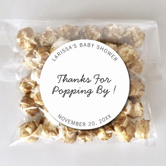 Danke fürs Vorbeikommen Baby Shower Popcorn Mitgeb Runder Aufkleber (Von Creator hochgeladen)