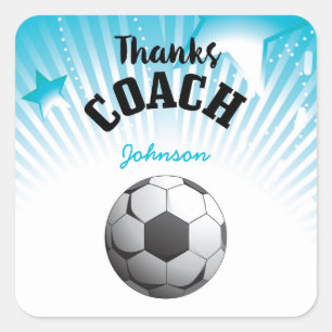 Danke Fußball Coach Aqua Blue Stars Ball Quadratischer Aufkleber