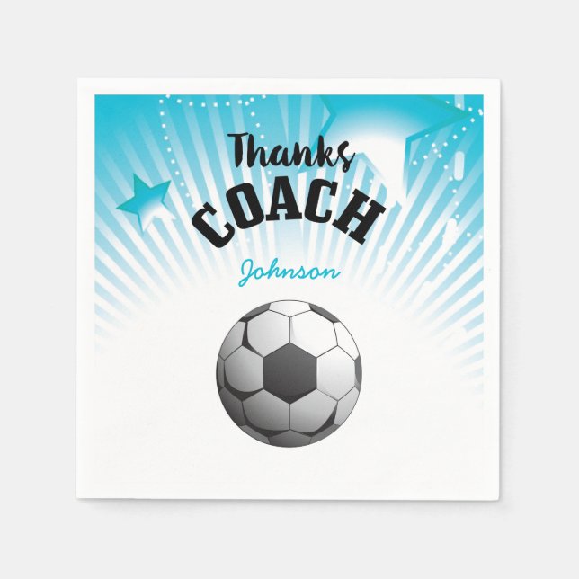 Danke Fußball Coach Aqua Blue Stars Ball Serviette (Vorderseite)