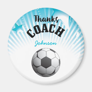 Danke Fußballtrainer Aqua Blau Sterne Ball Magnet