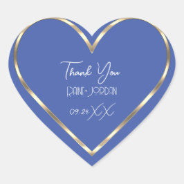 Danke Gastgeschenk Hochzeit Blue Golden Heart Herz-Aufkleber