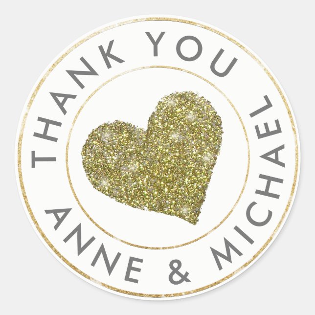 Danke / Gastgeschenk Hochzeit mit Goldherz Runder Aufkleber (Vorderseite)