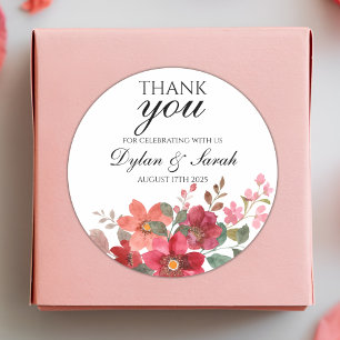 Danke Gastgeschenk Hochzeit Red Floral Runder Aufkleber