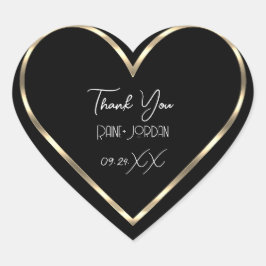 Danke Gastgeschenk Hochzeit Schwarz-weiß Goldenes  Herz-Aufkleber