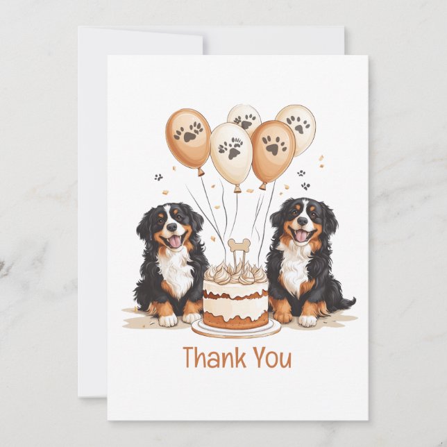 Danke, Geburtstag Bernese Mountain Hunde Karte (Vorderseite)