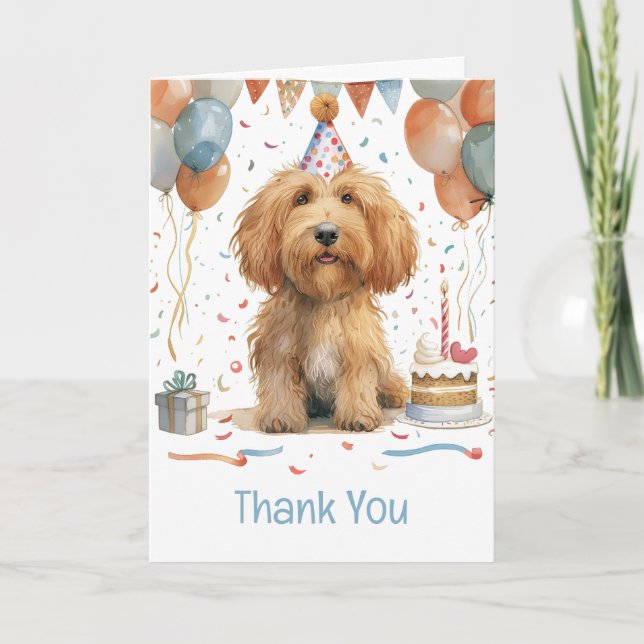 Danke, Geburtstag Goldendoodle Dog Dankeskarte (Vorderseite)