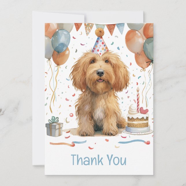 Danke, Geburtstag Goldendoodle Dog Dankeskarte (Vorderseite)