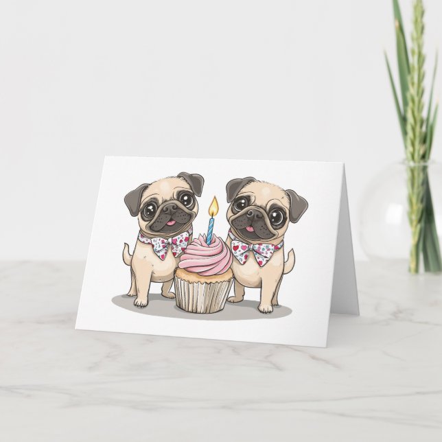 Danke, Geburtstag Mops Hunde Cupcake Dankeskarte (Vorderseite)