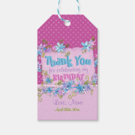 Danke Geburtstagsparty Floral Pink Polka Dots Geschenkanhänger