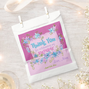 Danke Geburtstagsparty Floral Pink Polka Dots Geschenktütchen